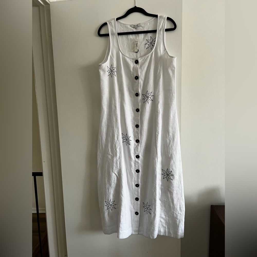 Madewell White Midi Dress with Black Star Embroidery
